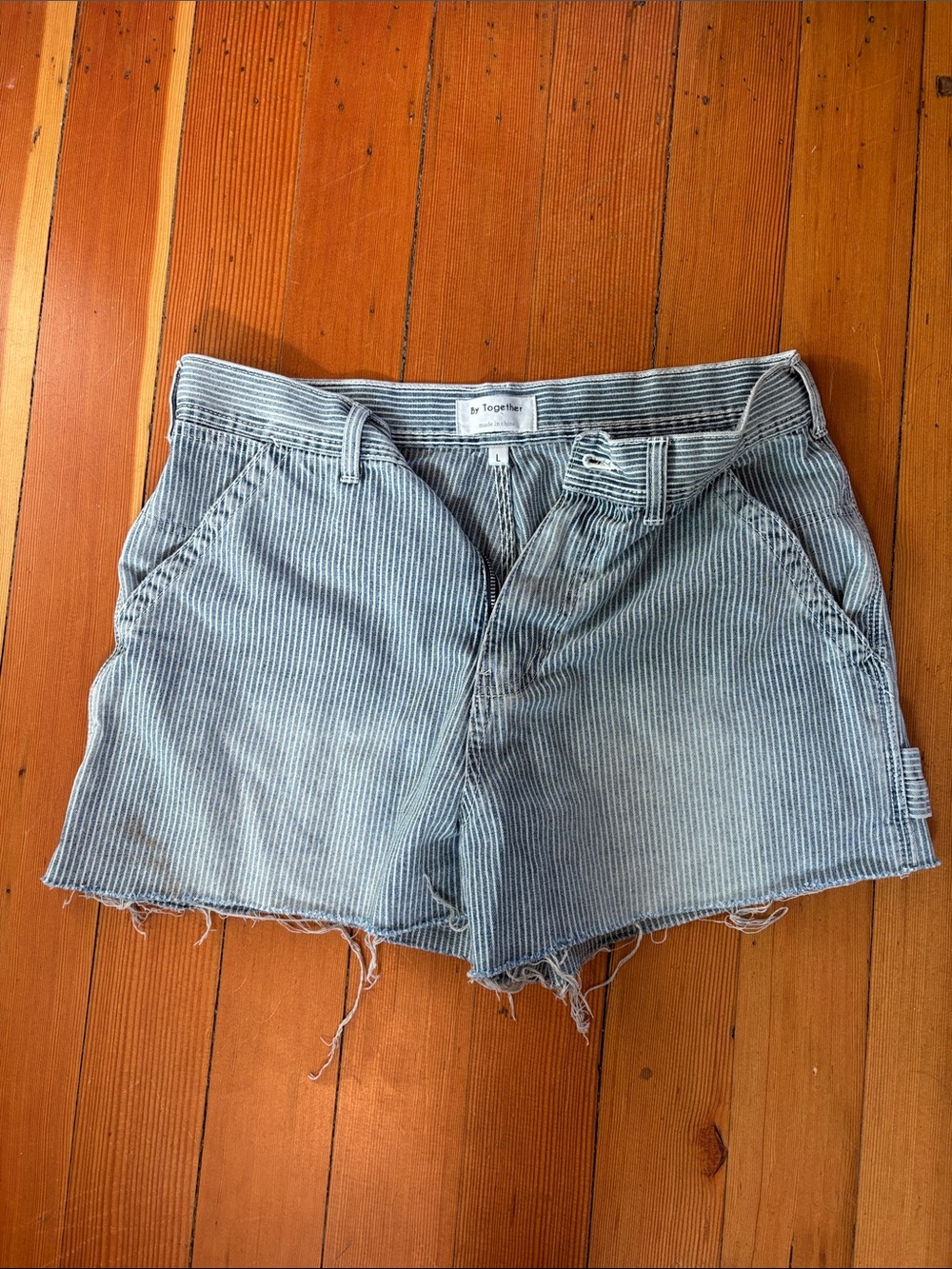 By Together Light Blue Striped Jean Shorts